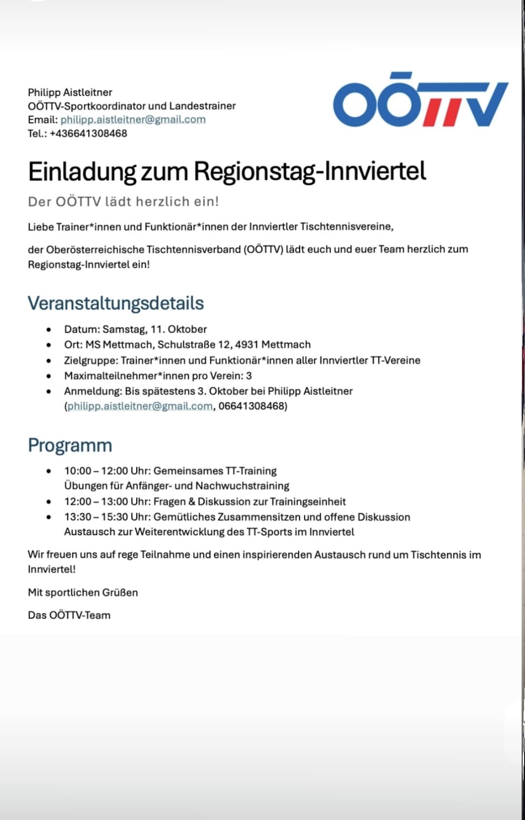 Einladung zu Regionstag - Innviertel