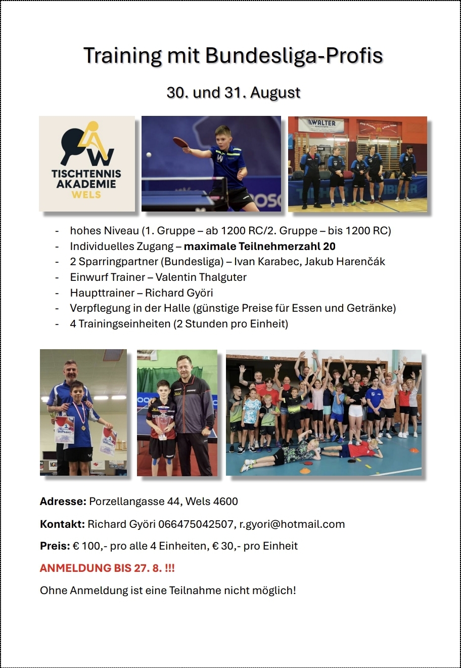 Tischtennis Trainingslehrgang in Wels