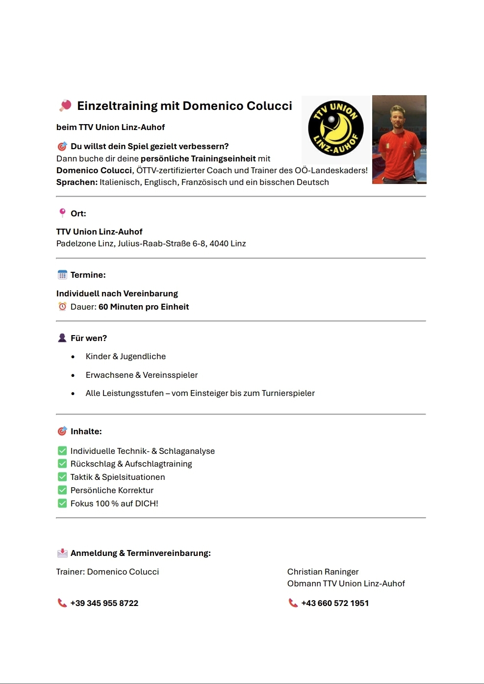 Einzeltraining mit Domenico Colucci